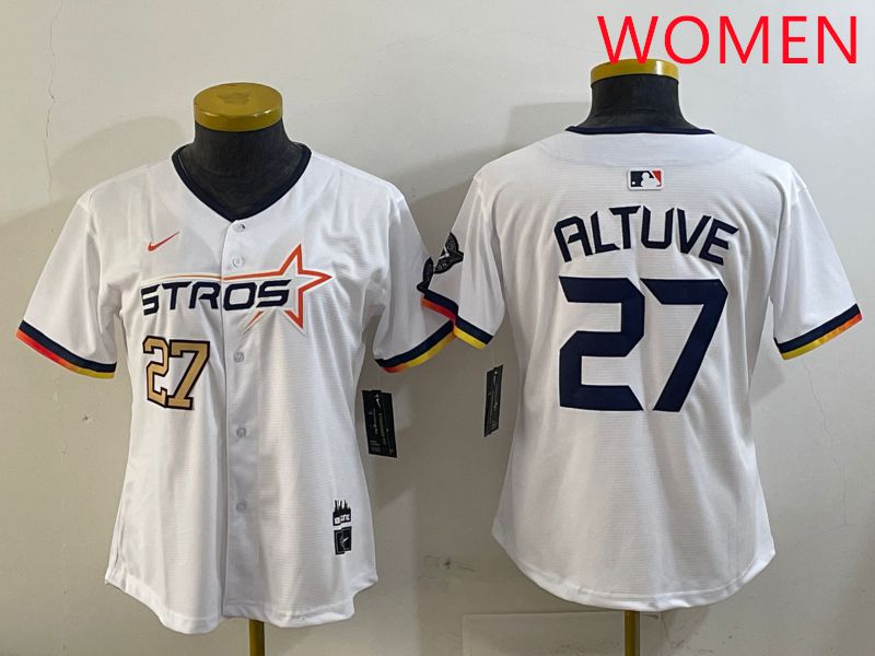 Women Houston Astros 27 Altuve White three generations Joint Name Nike 2025 MLB Jersey style 2